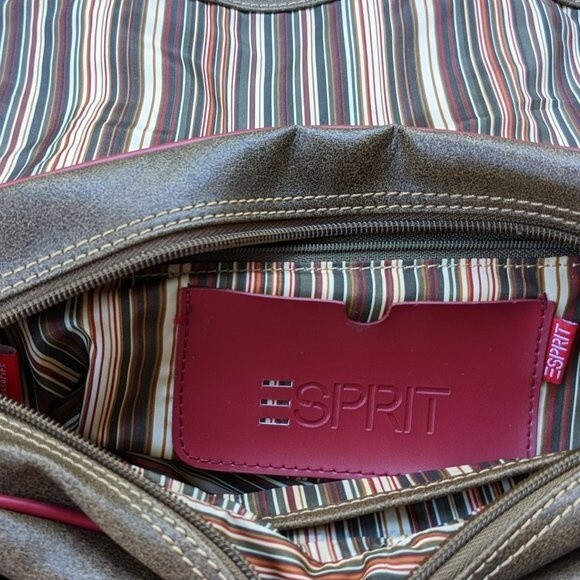 Esprit Shoulder Purse with striped lining, red and brown - Picture 9 of 10